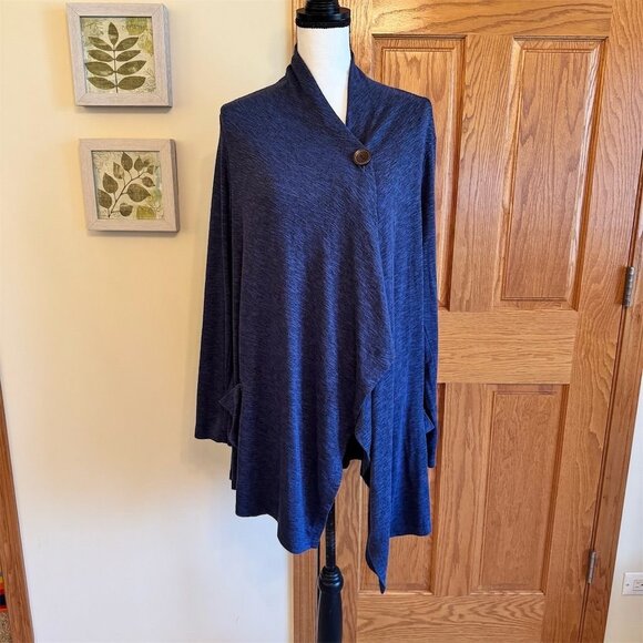 Bobeau Women's XL Blue Asymmetrical Coatagion Sweater with Button Closure - Picture 1 of 9
